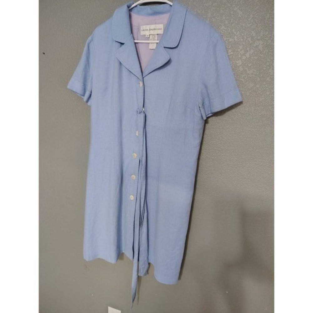 Vintage 70s 80s Laura Madrigano Linen Dress Collared Button All the Way Down 14